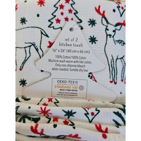 OEKO-TEX Mint & Ivy Christmas Kitchen Towels Deer/Tree Design - Picture 5 of 5